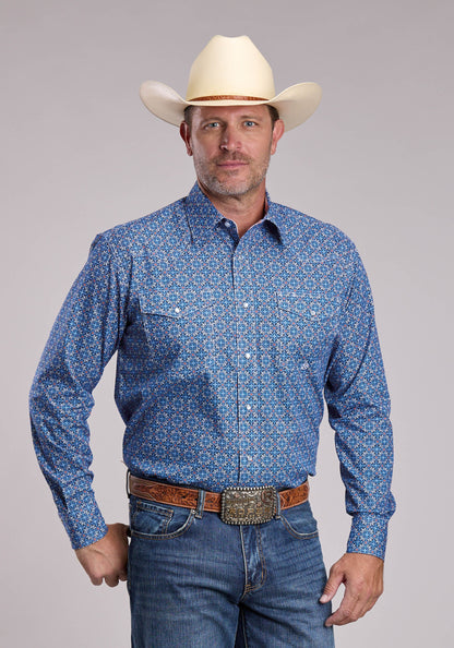 Mens Roper Sky Tile Foulard Long Sleeve Snap Shirt