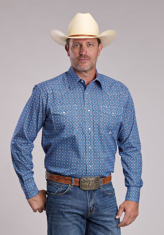 Mens Roper Sky Tile Foulard Long Sleeve Snap Shirt