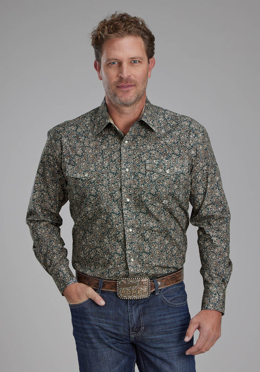 Mens Oak Paisley Long Sleeve Snap Western Shirt