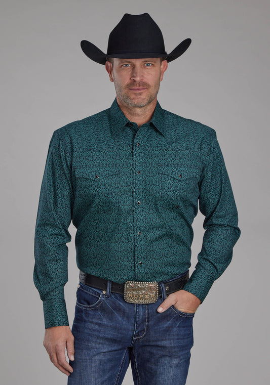 Mens Vintage Paisley Long Sleeve Snap Western Shirt