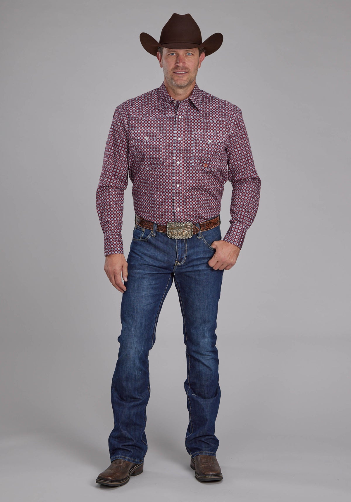 Mens Highway Foulard Long Sleeve Snap Western Shirt