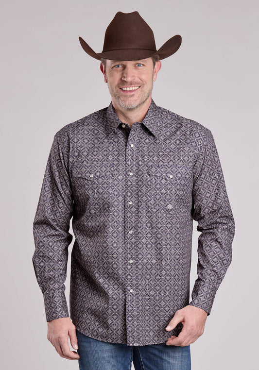 Mens Long Sleeve Snap Plum Foulard Western Shirt