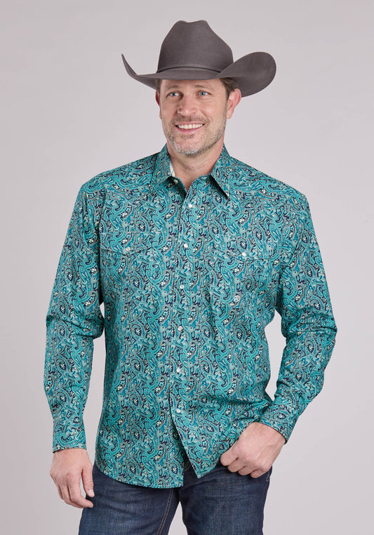 Mens Long Sleeve Snap River Paisley Western Shirt