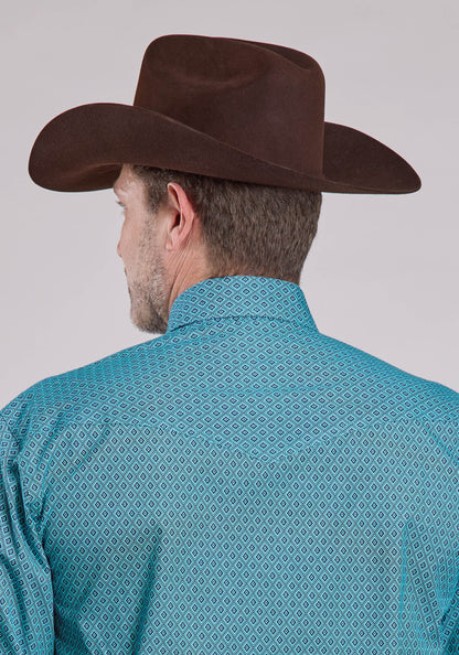 Mens Long Sleeve Snap Aztec Diamond Geo Western Shirt