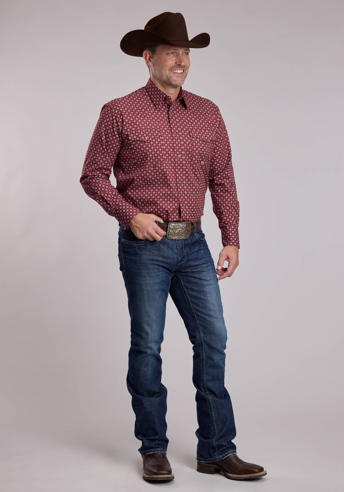 Mens Roper Red Maple Foulard Western Snap Shirt