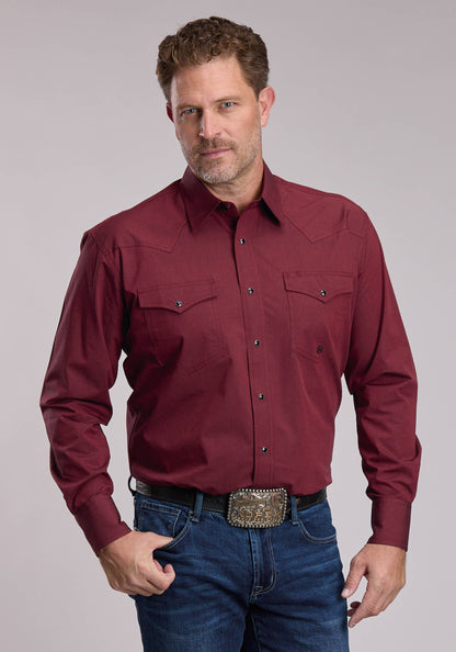 Mens Roper Solid Black Fill And Red Western Snap Shirt