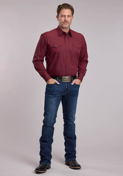 Mens Roper Solid Black Fill And Red Western Snap Shirt