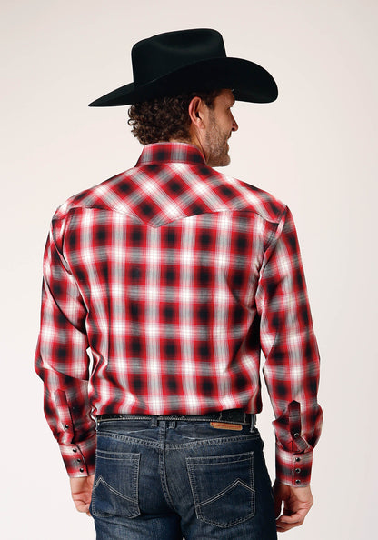 Mens Long Sleeve Snap Basic Red Plaid Western Shirt