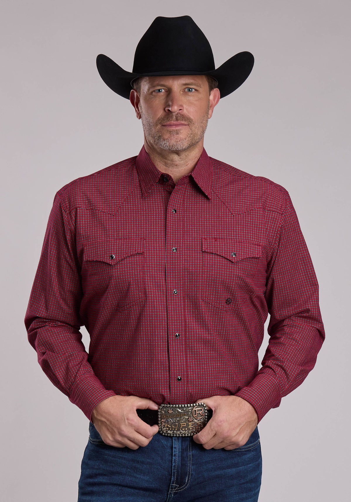 Mens Roper Stretch Check Western Snap Shirt