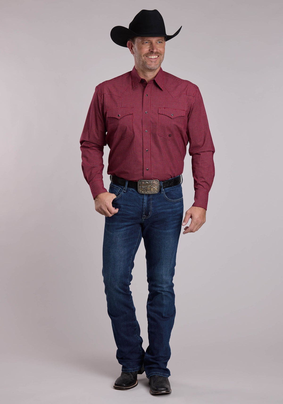 Mens Roper Stretch Check Western Snap Shirt