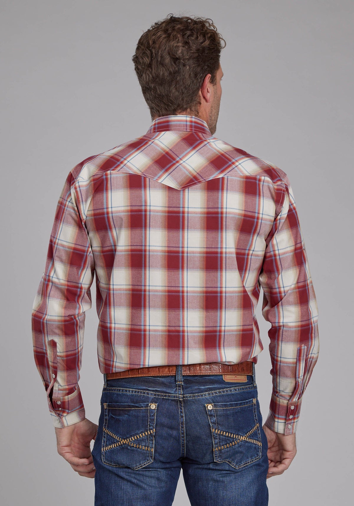Mens '57 Chevy Plaid Long Sleeve Snap Western Shirt