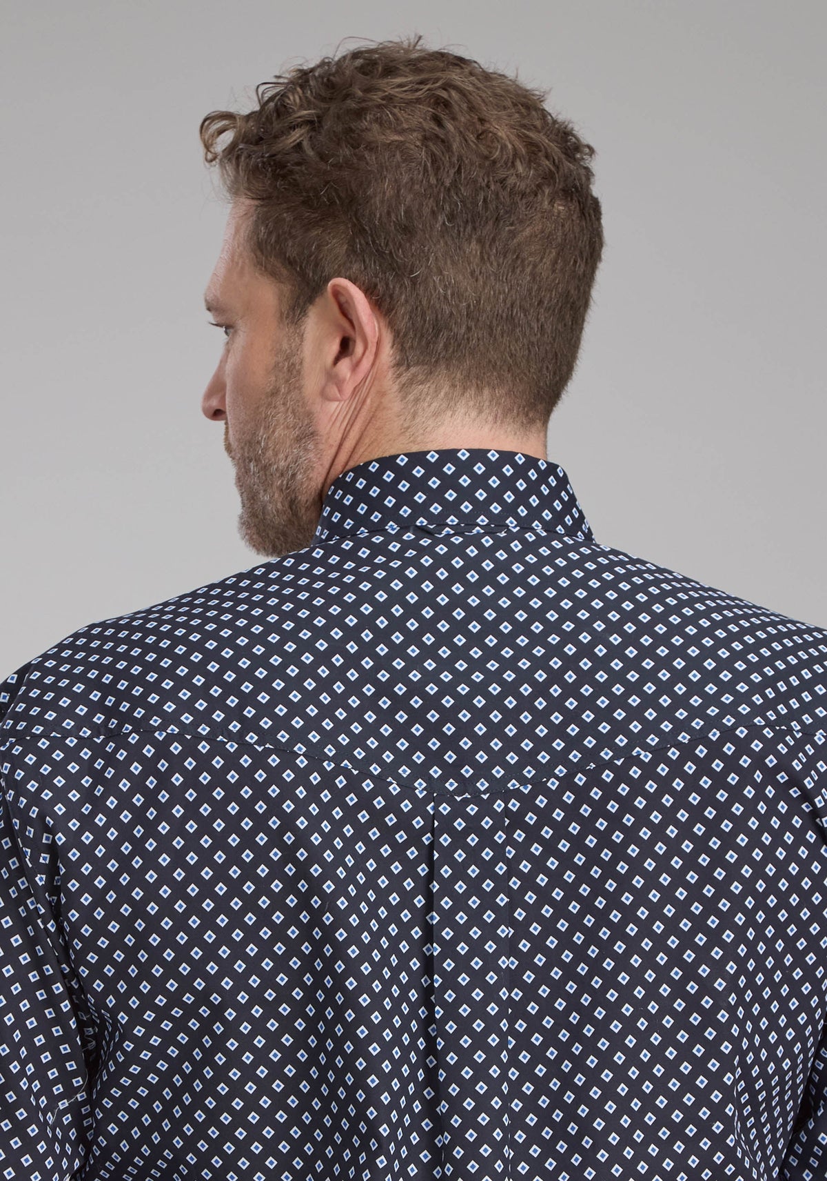 Mens Blue Diamonds Long Sleeve Button Western Shirt