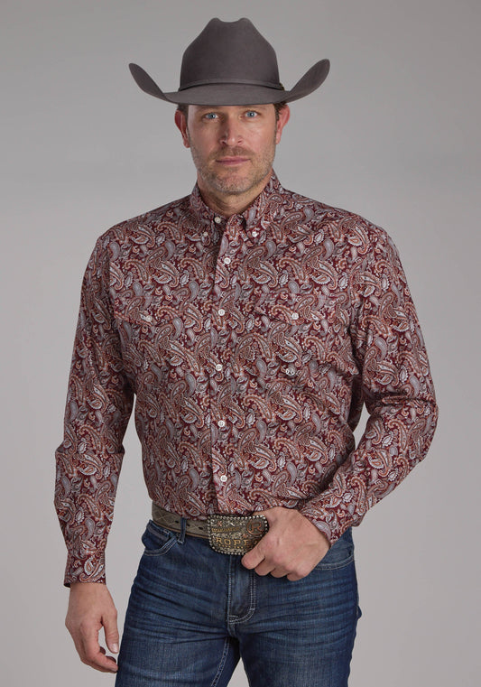 Mens Sangria Paisley Long Sleeve Button Western Shirt