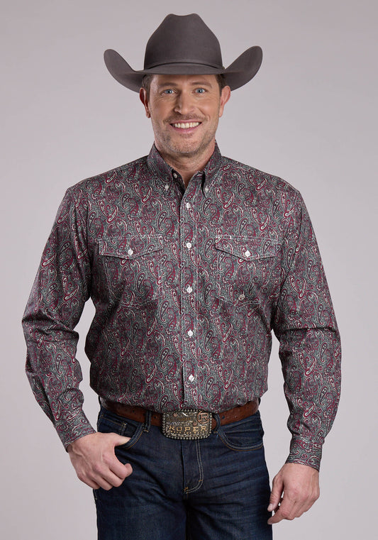 Mens Long Sleeve Button Iron Paisley Western Shirt