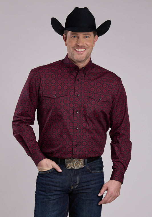 Mens Long Sleeve Button Garnet Medallion Western Shirt