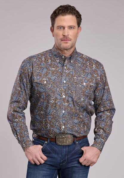 Mens Long Sleeve Button Bluebird Paisley Western Shirt