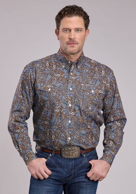 Mens Long Sleeve Button Bluebird Paisley Western Shirt