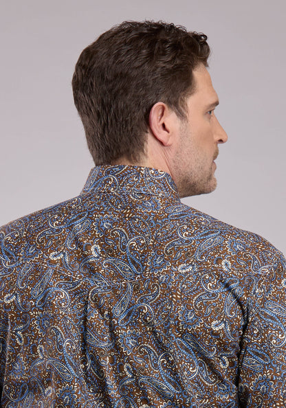 Mens Long Sleeve Button Bluebird Paisley Western Shirt