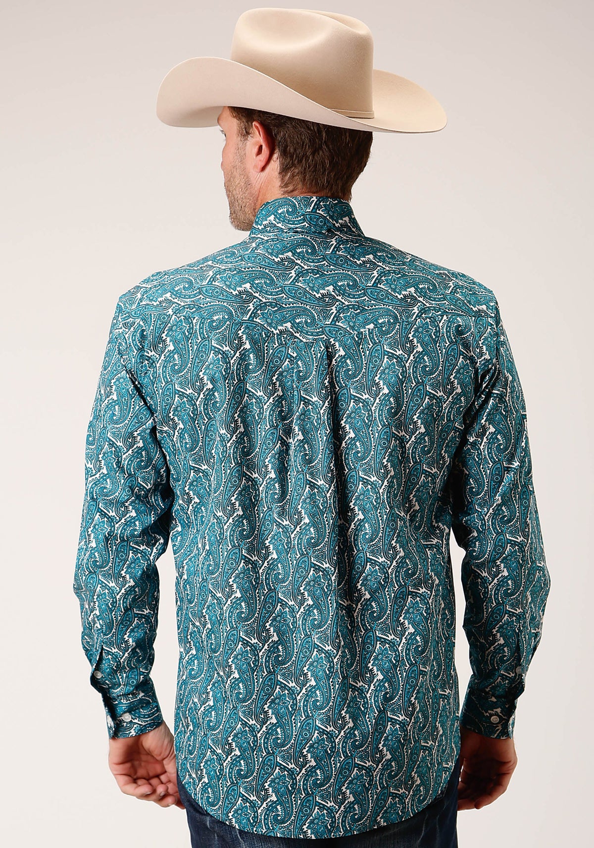 Mens Long Sleeve Button Upstream Paisley Western Shirt