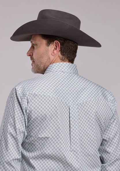 Mens Roper Grey Stretch Four Point Foulard Long Sleeve Button Shirt