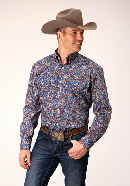 Mens Long Sleeve Button Independence Foulard Western Shirt