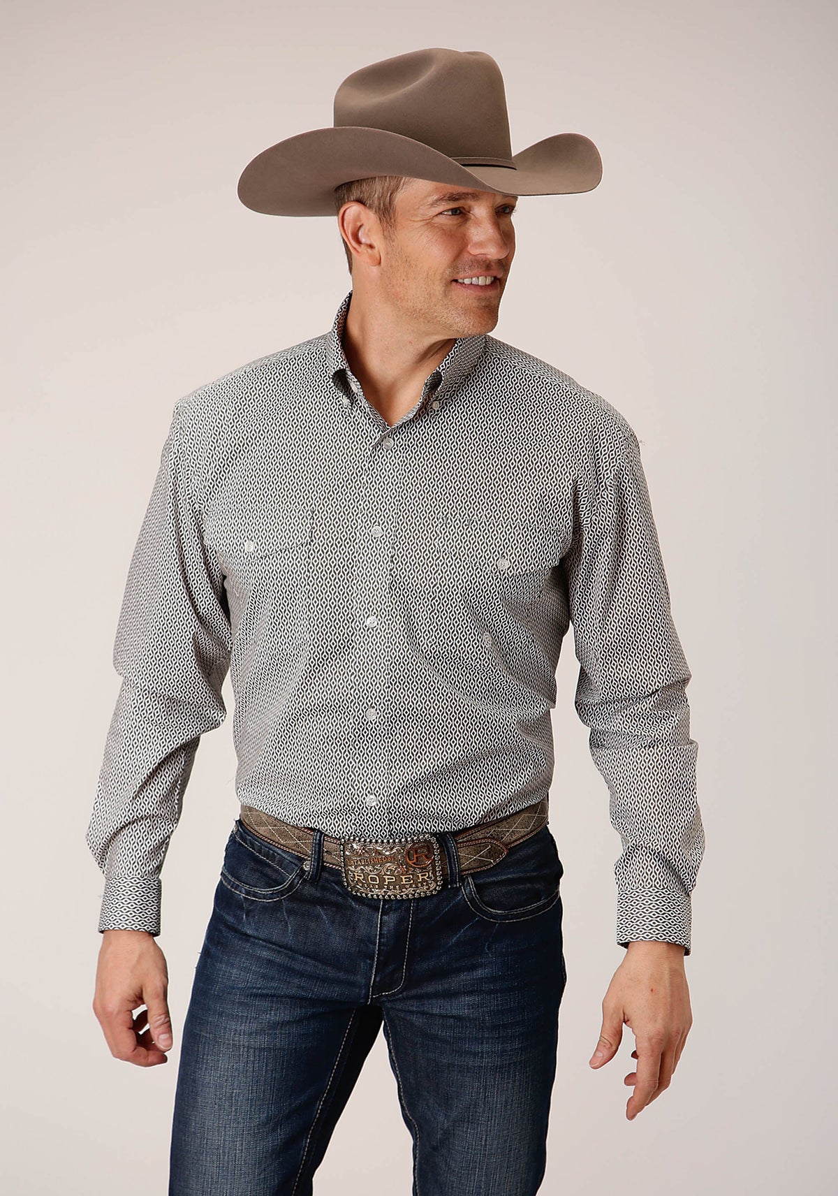 Mens Long Sleeve Button Climbing Diamond Western Shirt