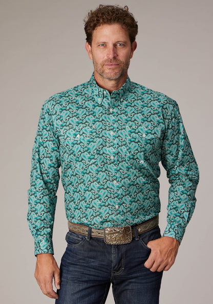 Mens Long Sleeve Button Jade Paisley Western Shirt