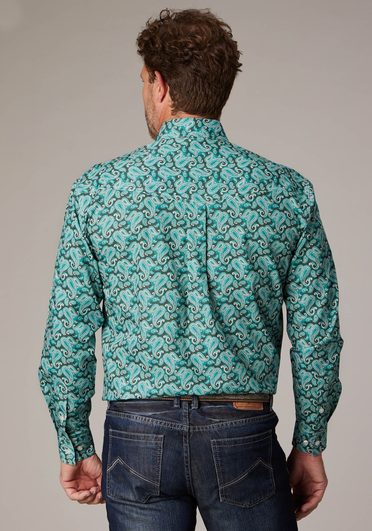 Mens Long Sleeve Button Jade Paisley Western Shirt