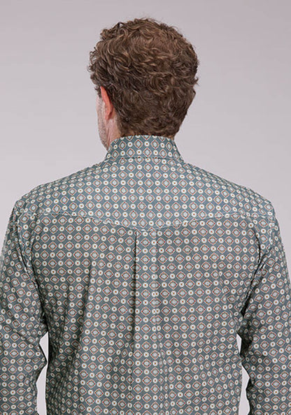 Mens Long Sleeve Button Medallion Foulard Western Shirt