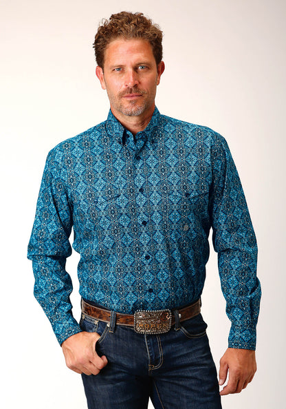 Mens Long Sleeve Button Gothic Medallion Western Shirt