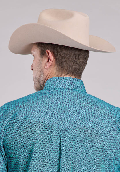 Mens Long Sleeve Button Aztec Diamond Geo Western Shirt
