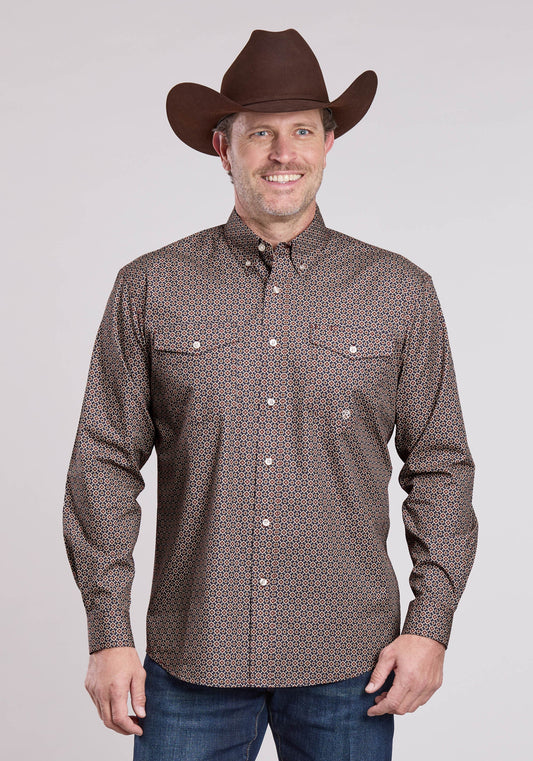 Mens Long Sleeve Button Vintage Foulard Western Shirt