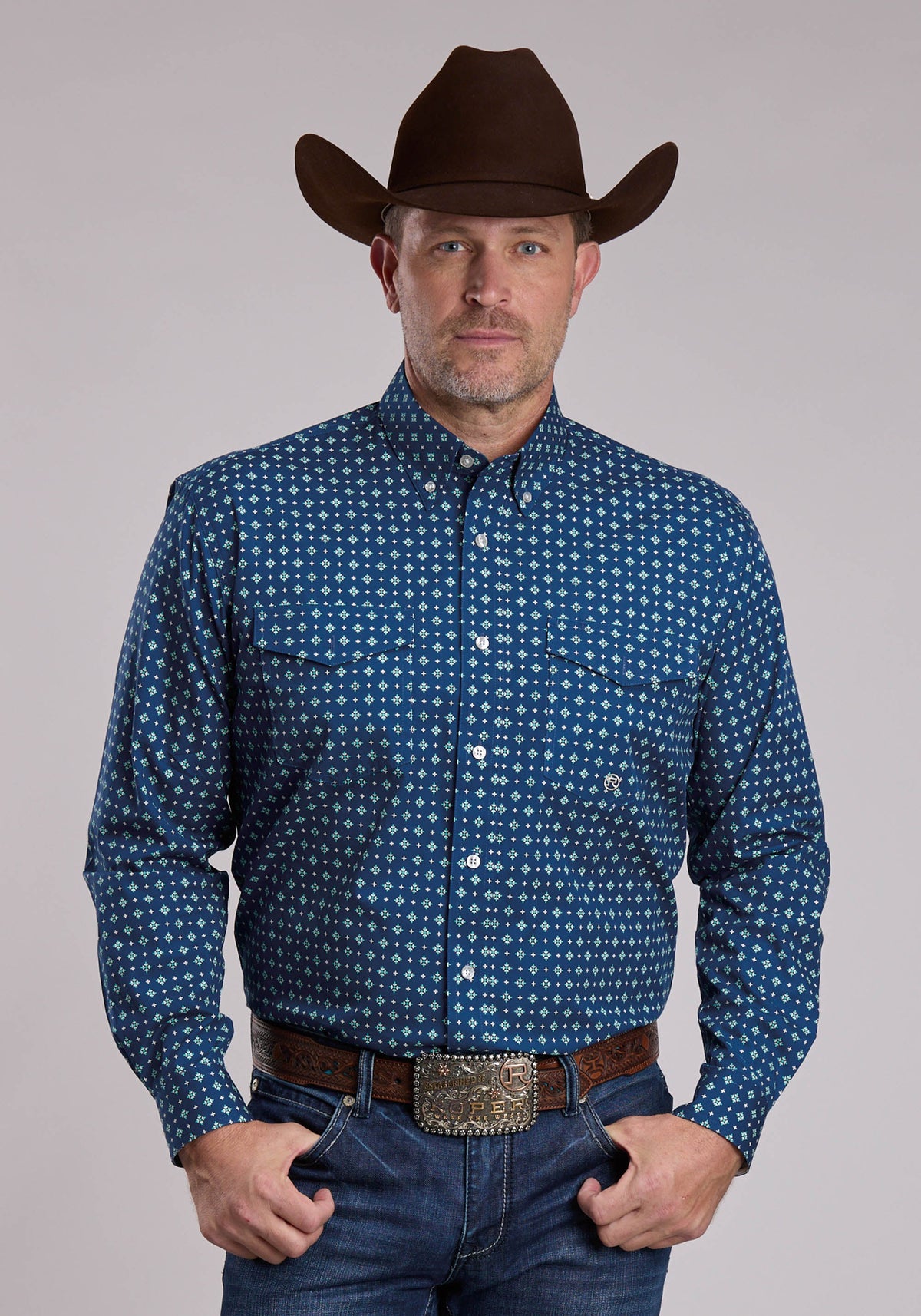 Mens Roper Night Sky Foulard Western Button Up Shirt