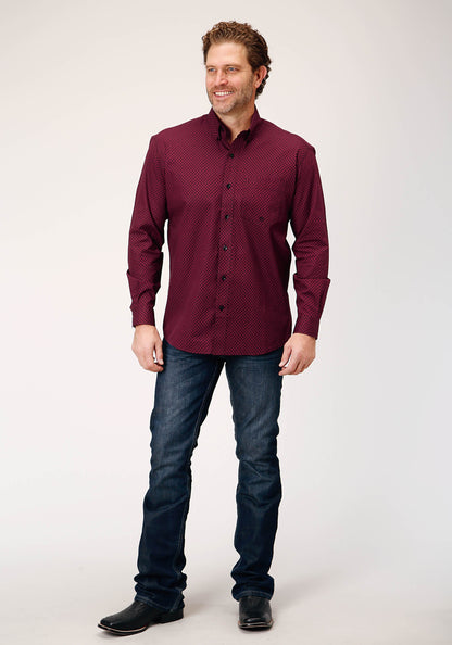 Mens Long Sleeve Button Four Leaf Foulard Western Shirt