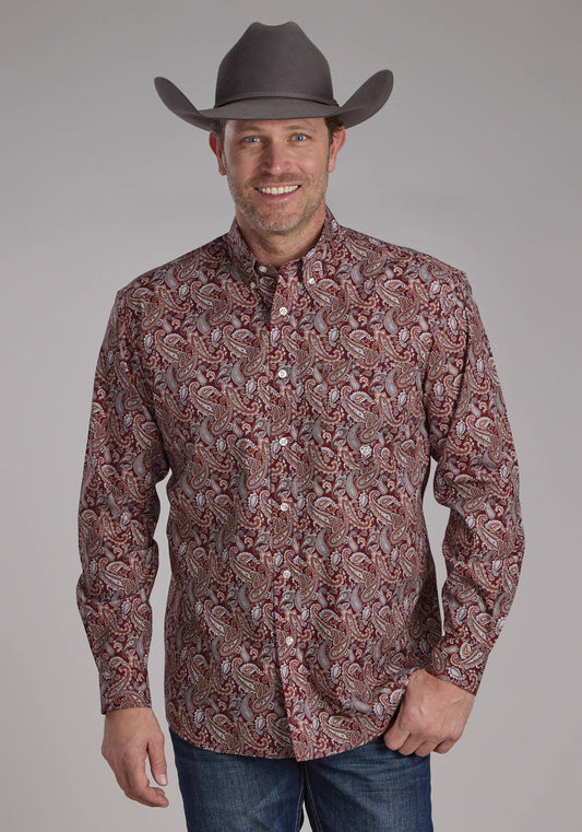 Mens Sangria Paisley Long Sleeve Button Western Shirt