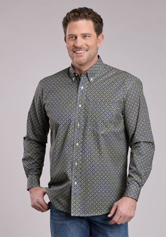 Mens Long Sleeve Button Pine Foulard Western Shirt