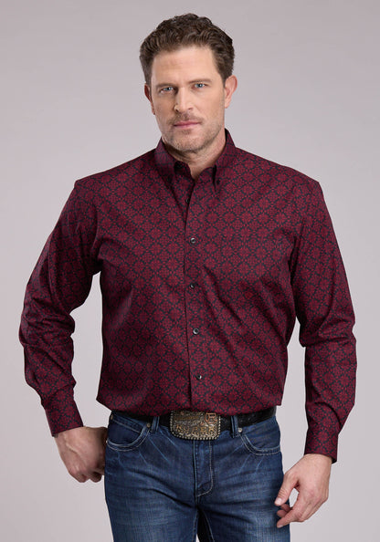 Mens Long Sleeve Button Garnet Medallion Western Shirt