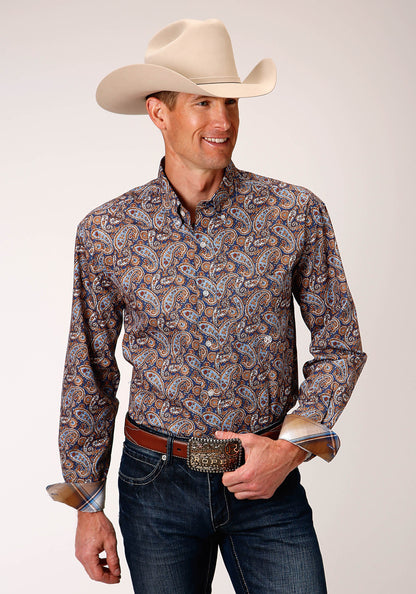 Mens Long Sleeve Button Country Paisley Western Shirt