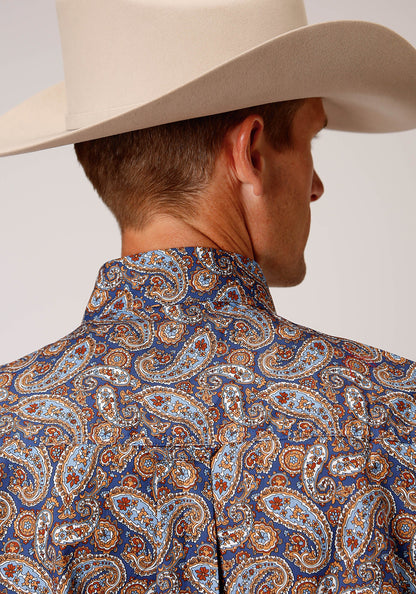 Mens Long Sleeve Button Country Paisley Western Shirt