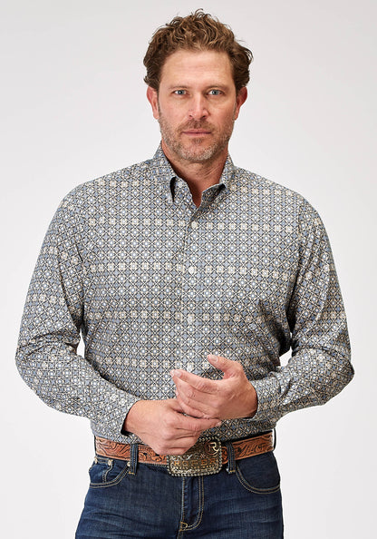 Mens Long Sleeve Button Western Foulard Western Shirt