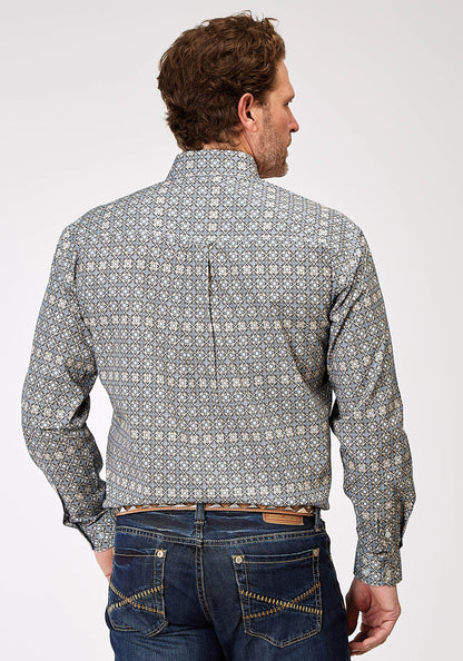 Mens Long Sleeve Button Western Foulard Western Shirt