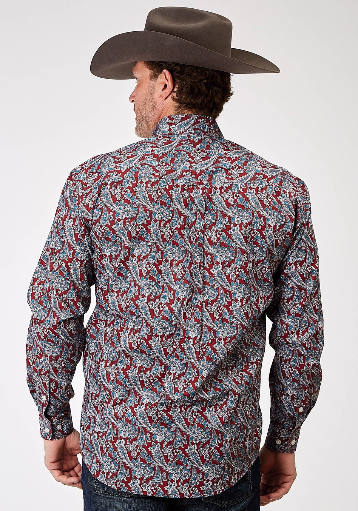 Mens Long Sleeve Button Red River Paisley Western Shirt