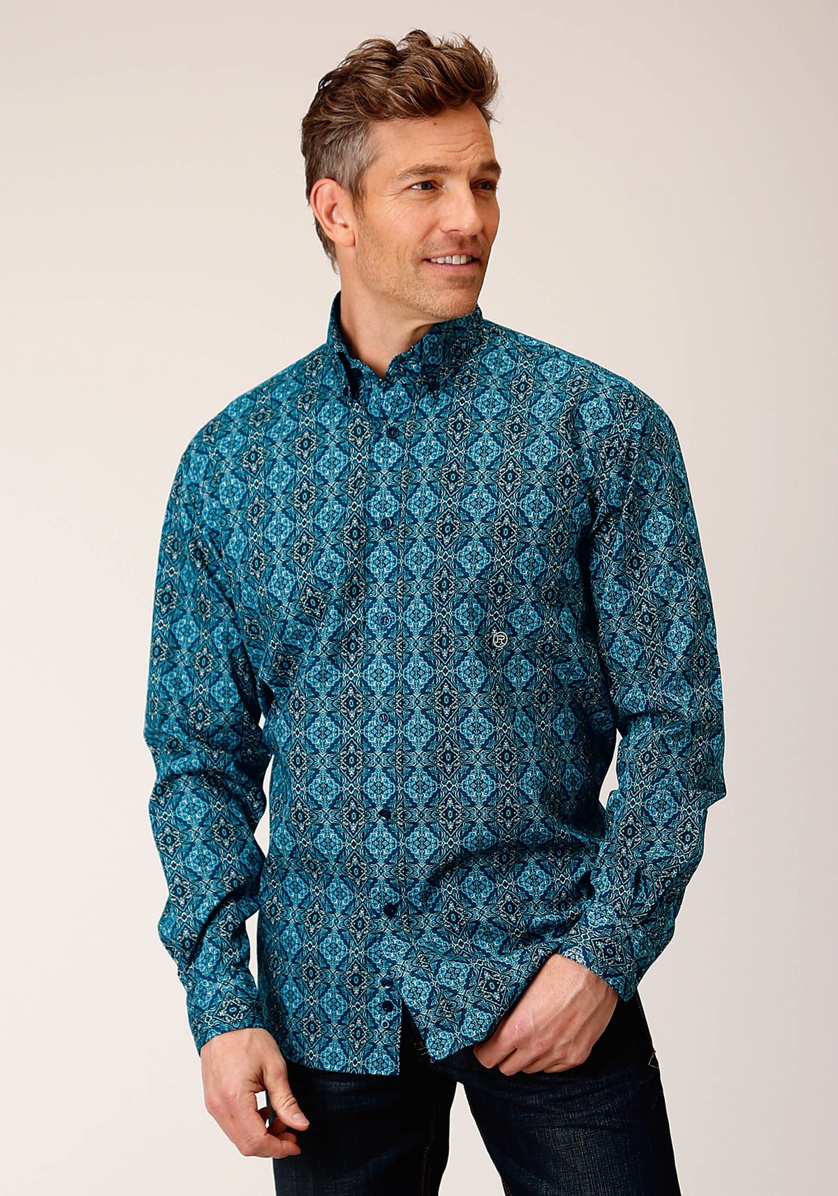 Mens Long Sleeve Button Gothic Medallion Western Shirt