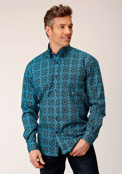 Mens Long Sleeve Button Gothic Medallion Western Shirt