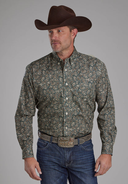 Mens Oak Paisley Long Sleeve Button Western Shirt