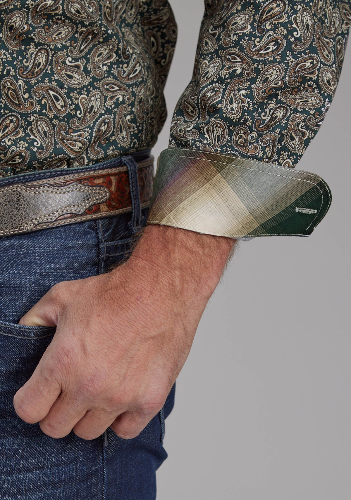 Mens Oak Paisley Long Sleeve Button Western Shirt