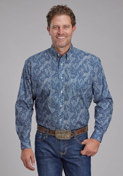 Mens River Paisley Long Sleeve Button Western Shirt