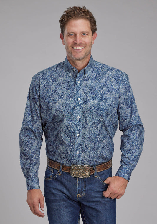 Mens River Paisley Long Sleeve Button Western Shirt