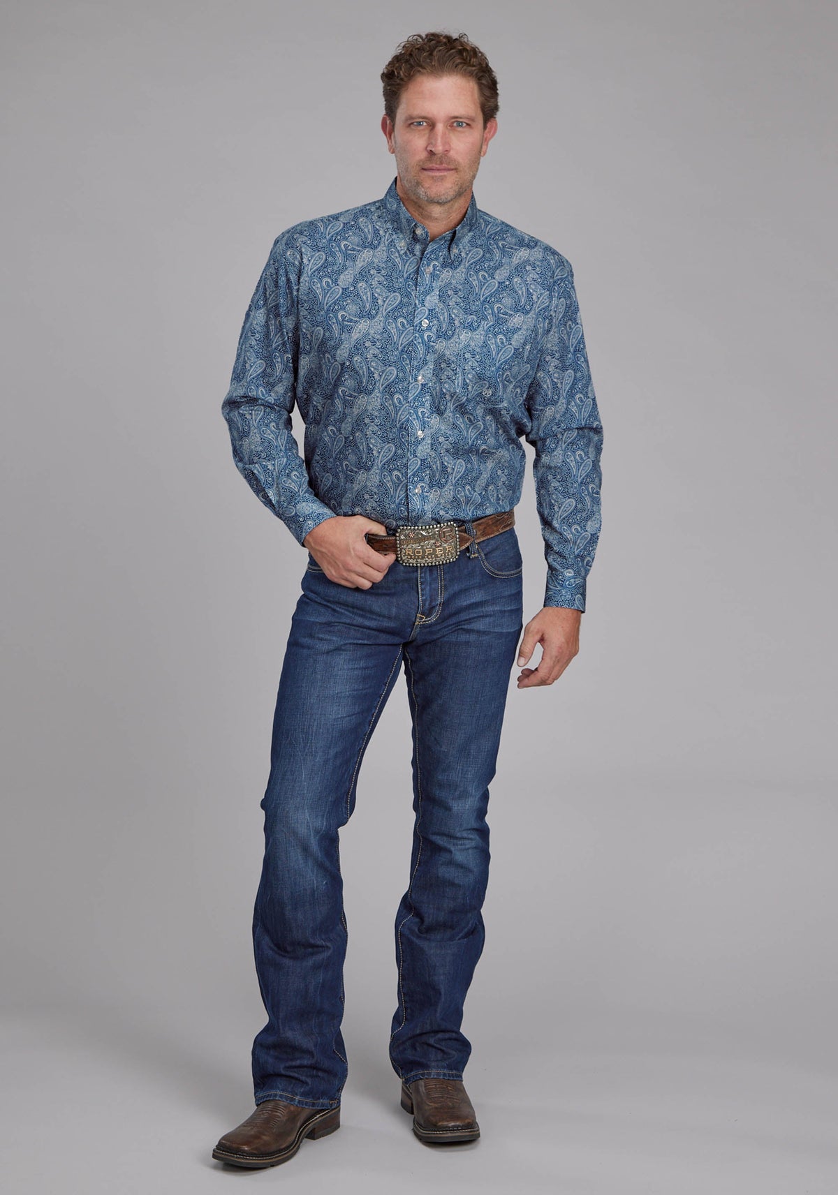 Mens River Paisley Long Sleeve Button Western Shirt