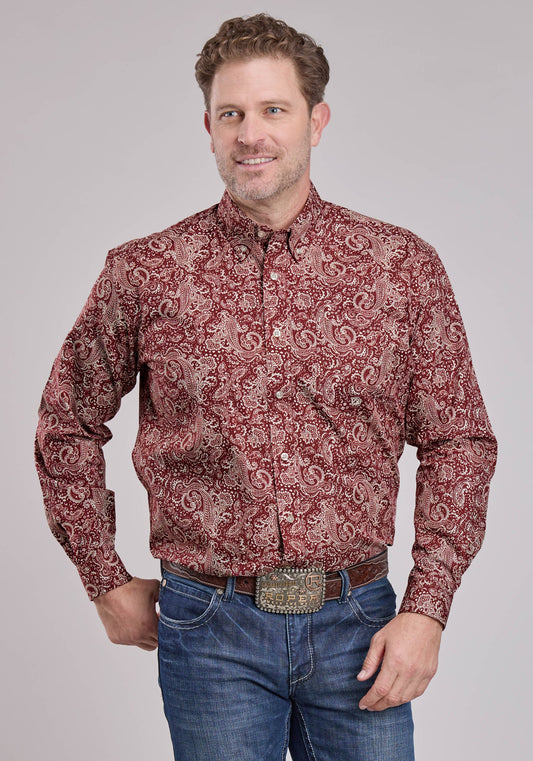 Mens Long Sleeve Button Plume Paisley Western Shirt